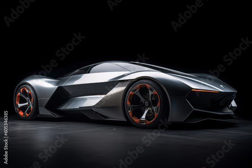 Futuristic concept car on black background  expensive exclusive sports auto  AI Generated