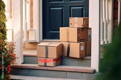 Parcel Delivery by Courier: Packages at the Door. AI