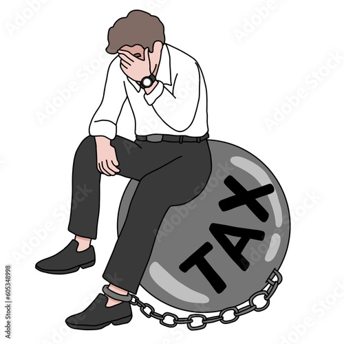 Businessman sand with ankle cuff TAX cartoon vector illustration