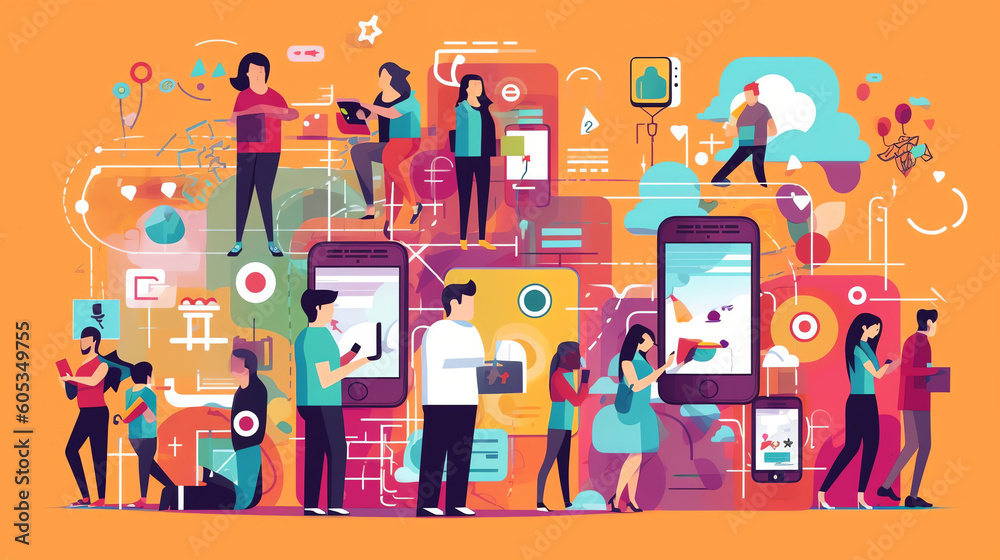 Fototapeta premium AI generated: Diverse Group Harnessing Mobile Devices for User-Generated Content and Digital Collaboration