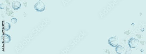 Blue Oyster Background Gray Vector. Seashell Whimsical Texture. Exotic Pattern. Sandstone Snail Cartoon Wallpaper.