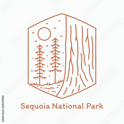 Sequoia Redwood National Park mono line design for t-shirt, badge, sticker, and other use