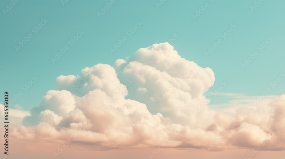 Beautiful sky on colorful gentle light day background. Sunny and fluffy clouds with pastel tone and idyllic pale blue and beige color backdrop. Picturesque - obrazy, fototapety, plakaty 