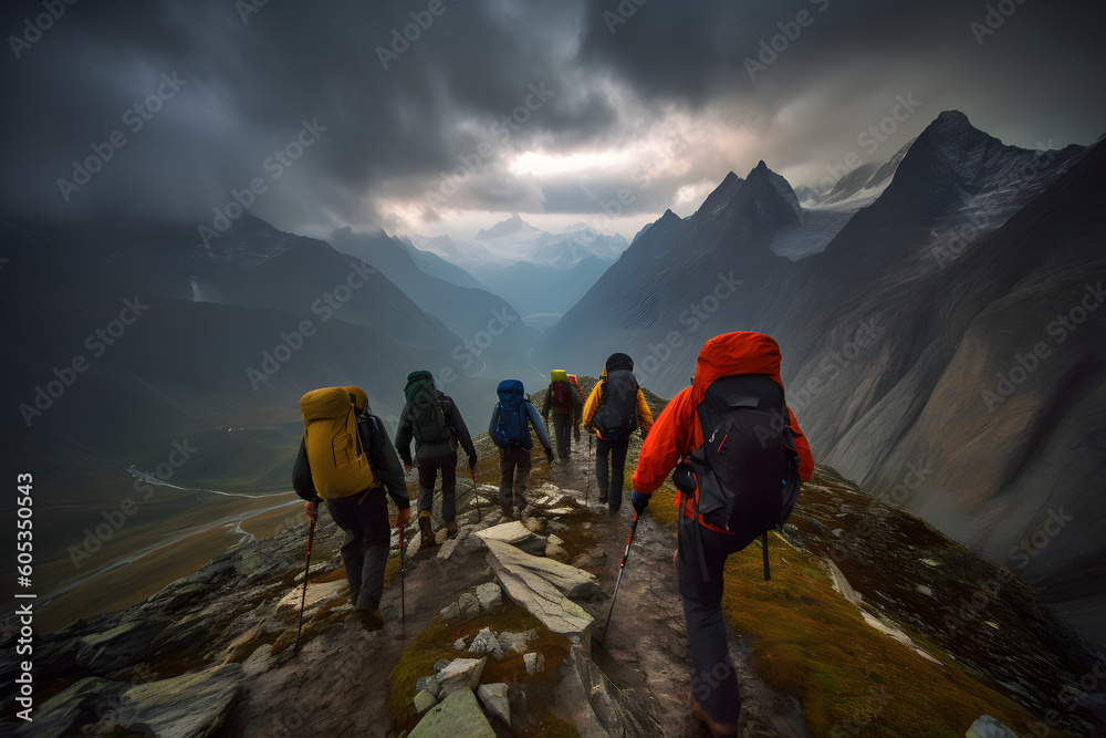 Fotografie hiking in the mountains - generative AI