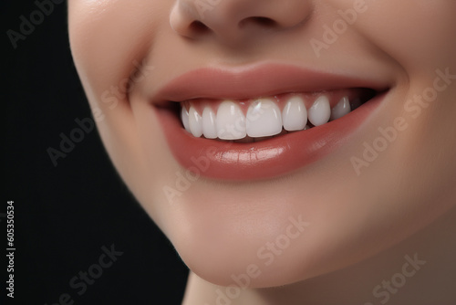 Cropped shot of a young woman showing healthy gums. Generative AI