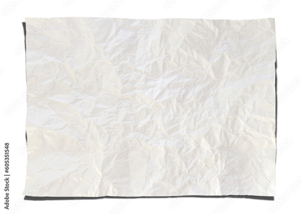 Wrinkled White paper isolated with clipping path for mockup Wrinkled White paper isolated with clipping path for mockup