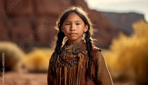 Portrait of a young Native American Indian girl by generative AI