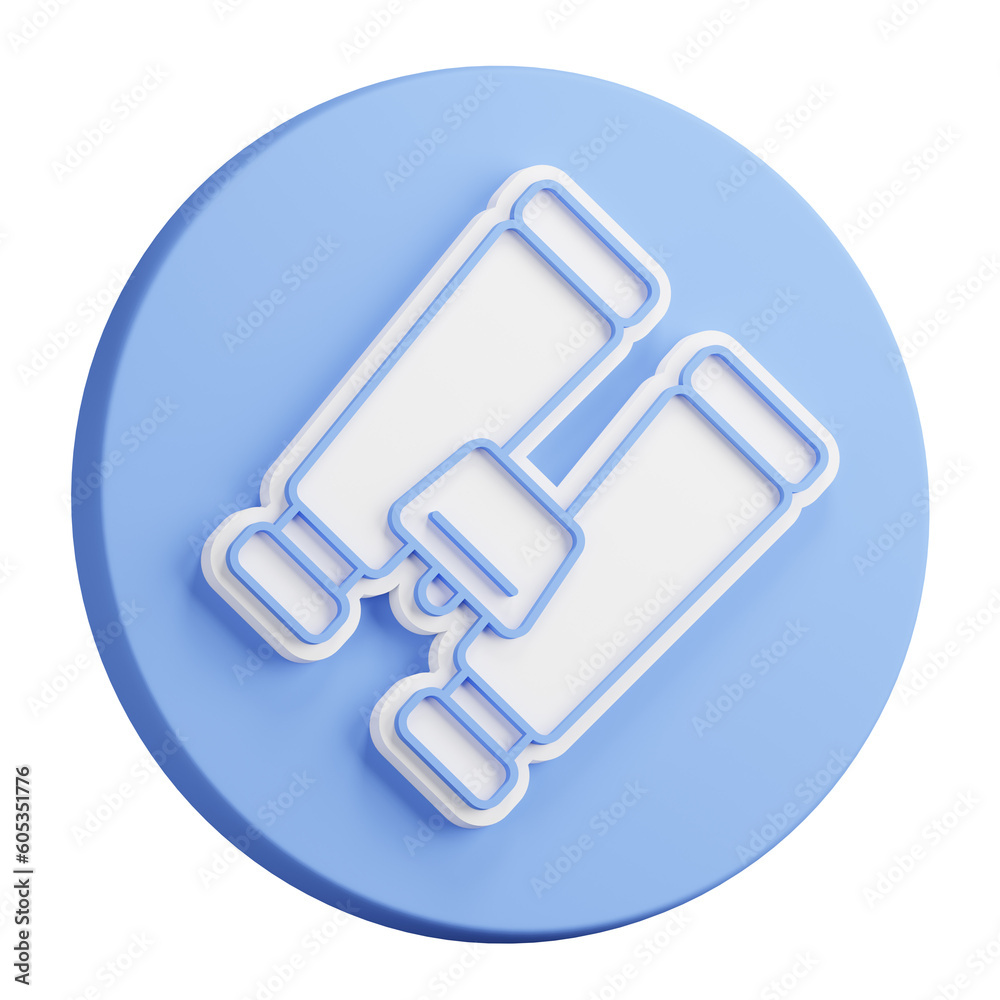 3D button rendering of binoculars to observe distant objects. Equipment for campaigns and military operations. Realistic blue white PNG illustration isolated on transparent background 3D button rendering of binoculars to observe distant objects. Equipment for campaigns and military operations. Realistic blue white PNG illustration isolated on transparent background