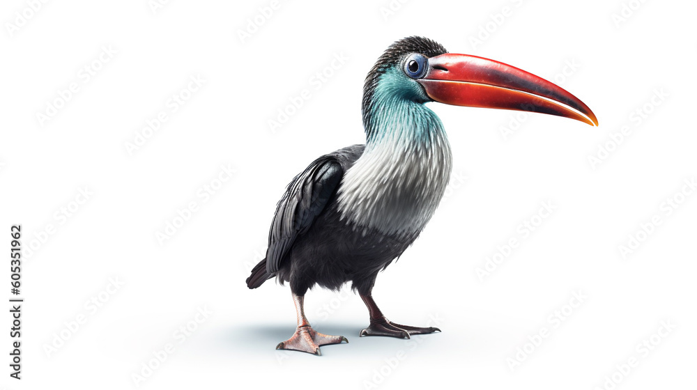 Obraz premium exotic colorful bird of the toucan family isolated on white background, generated by AI