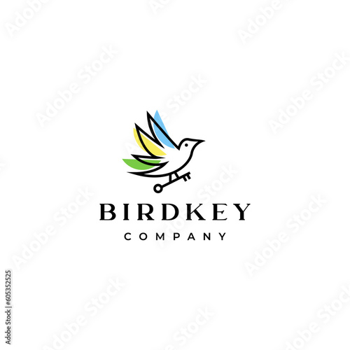 colorful bird holding key logo icon vector template