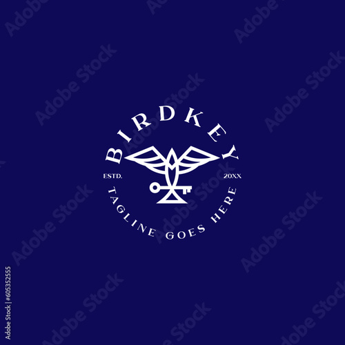 bird fly holding key logo icon vector template