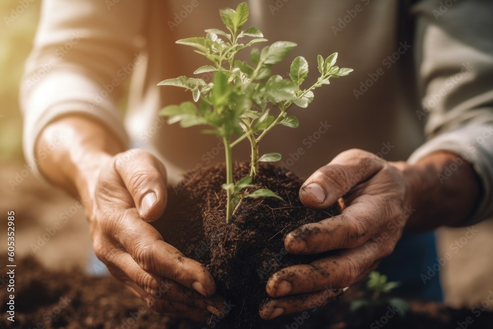 Fototapeta premium The Beginning of Life: Planting a Small Tree. Generative AI