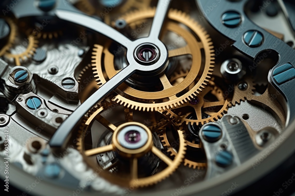 Watch mechanism close up. Generative AI Watch mechanism close up. Generative AI
