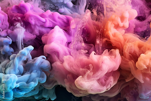 Abstract creative template. Acrylic ink in water with smoke. Pastel pink orange blue aqua violet swirling fog abstract background vibrant colours wallpaper mix.  © Sandra Chia