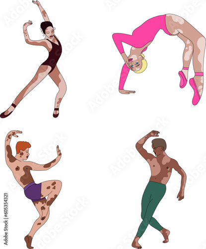 illustration dancer dancer woman girl man guy vitiligo movement scene ballet blonde brunette sketch black and white lines sketch pattern print set
