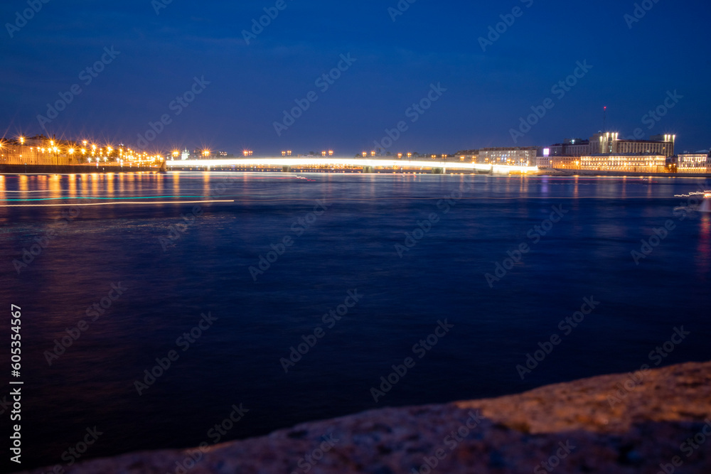 night view of Neva river in Saint Petersburg 
