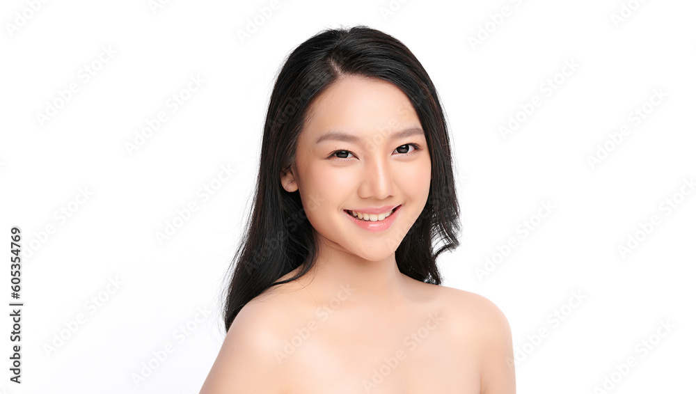 Beautiful young asian woman with clean fresh skin on white background, Face care, Facial treatment, Cosmetology, beauty and spa, Asian women portrait.