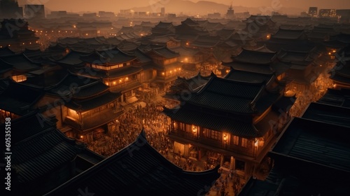 Ancient Chinese historical buildings and bustling street night markets