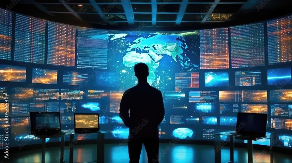 Human beings work in front of Big data display Human beings work in front of Big data display
