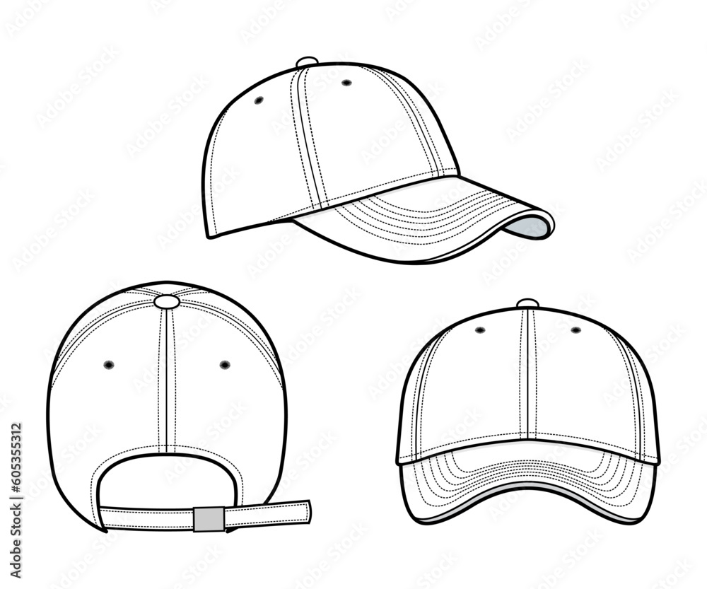 Cap vector illustration. Baseball Cap fashion flat technical drawing ...