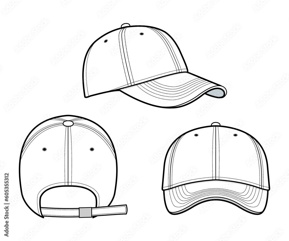 Cap vector illustration. Baseball Cap fashion flat technical drawing