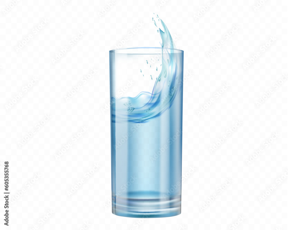 Glass of water with splash. Isolated on white background. Vector illustration Glass of water with splash. Isolated on white background. Vector illustration
