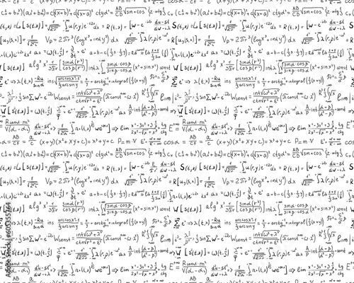 Seamless pattern mathematical and algebraic formulas and equations. Isolated on white background. Vector illustration.