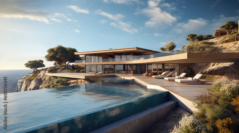 Fototapeta premium A luxury seafront cliffside villa
