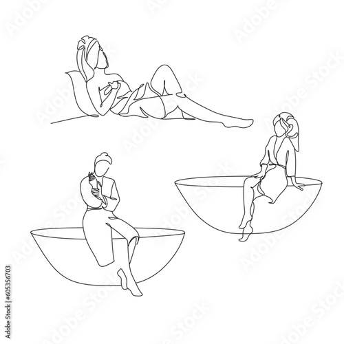 Woman in a towel line drawing. Line art bathroom print. Minimal sexy woman portrait. Spa salon illustration. Self-care concept. Morning routine. Bath time. Abstract Minimal female art