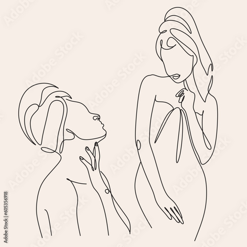 Woman in a towel line drawing. Line art bathroom print. Minimal sexy woman portrait. Spa salon illustration. Self-care concept. Morning routine. Bath time. Abstract Minimal female art