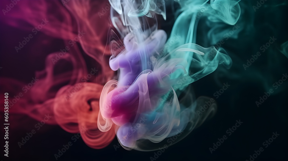 Fototapeta premium Beautiful motion colorful smoke isolated on black background. Generative AI.