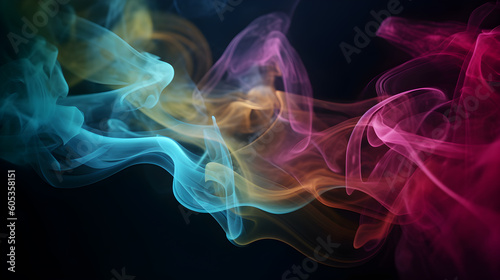 Beautiful motion colorful smoke isolated on black background. Generative AI.