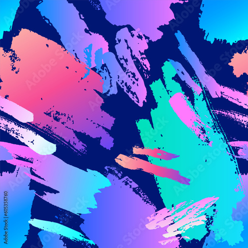 Abstract brush stroke, neon smear, colorful seamless pattern.