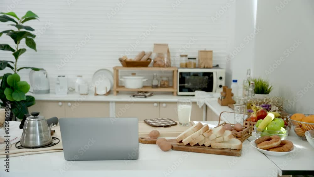 Slow motion, picture kitchen full kitchen utensils various cooking equipment, lot food raw materials that are used cook food, including vegetables, that are placed ready for cooking at various meals. Slow motion, picture kitchen full kitchen utensils various cooking equipment, lot food raw materials that are used cook food, including vegetables, that are placed ready for cooking at various meals.