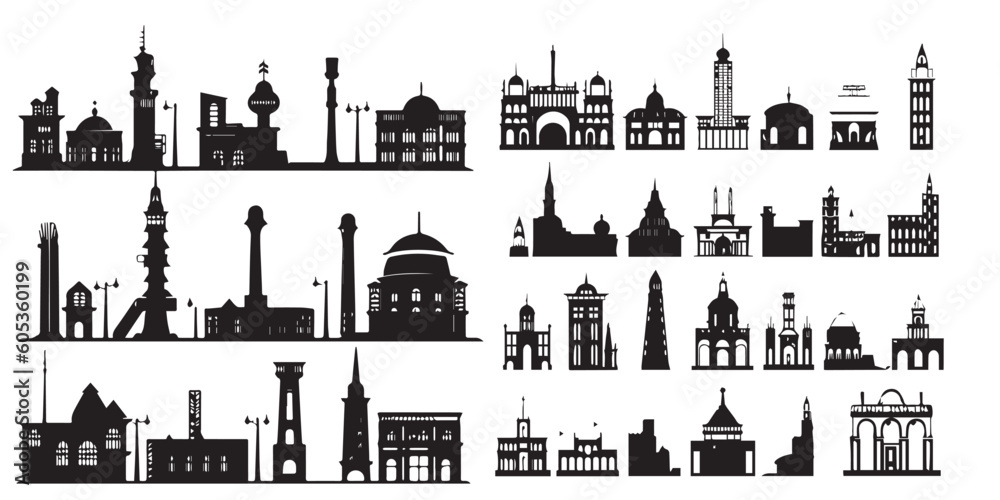 A collection of different silhouette-building vectors.