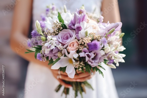 bride holds a beautiful wedding bouquet of flowers