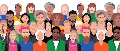 group of people concept of diversity inclusion multicultural diverse different gender age man woman and children multi ethnic crowd. vector illustration background pattern banner