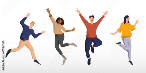 Set of people celebrating goal achievement. happiness  freedom  motion and diversity concept