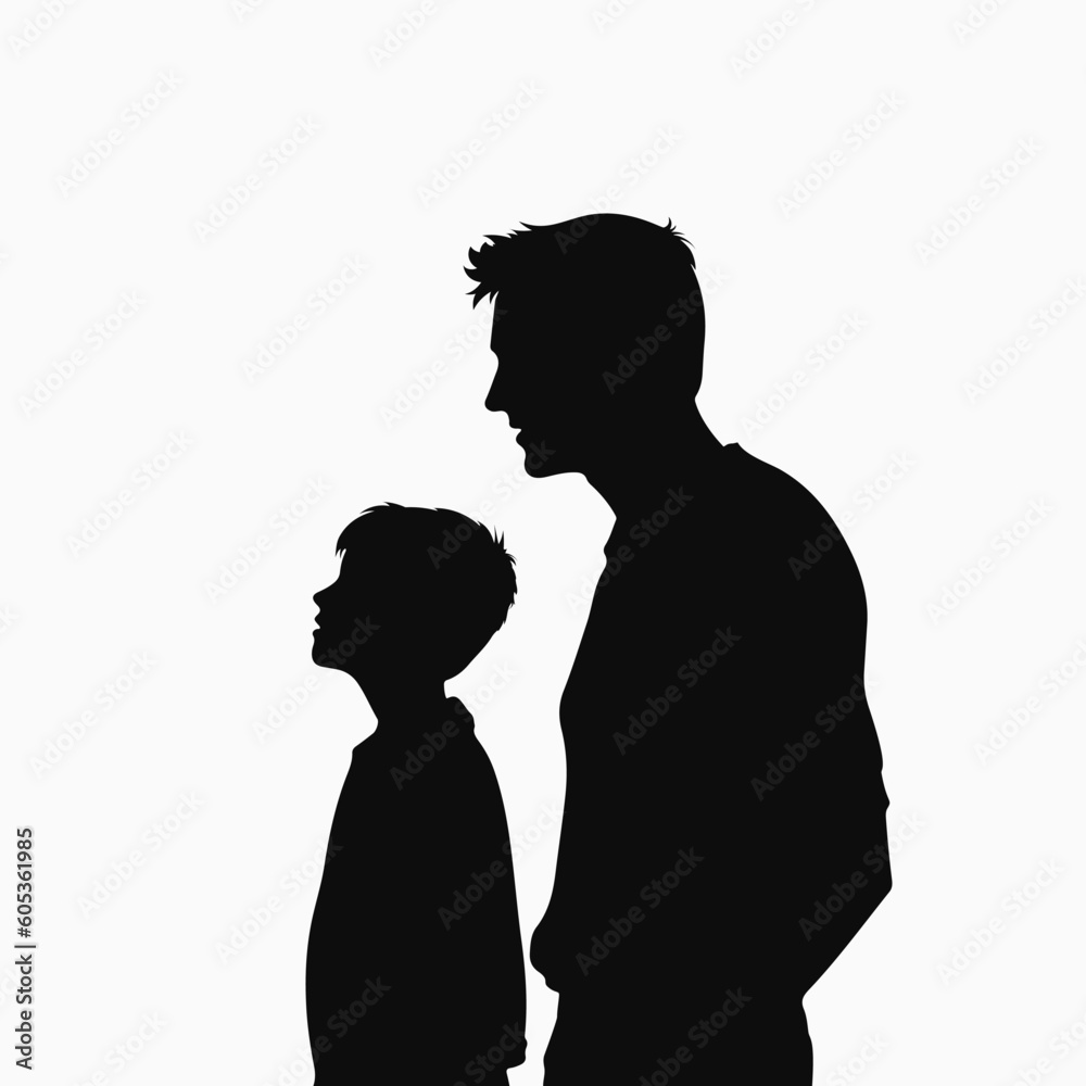 Father and son. Black silhouette. Vector illustration