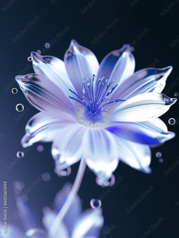 Fototapeta premium white glass flower on blue background
