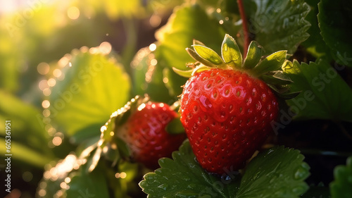 ripe strawberries close up. Generative AI