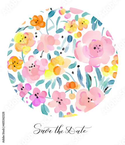 Decorative element with delicate watercolor flowers.