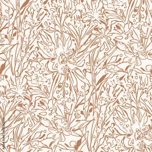 Monochrome  seamless pattern with flowers.