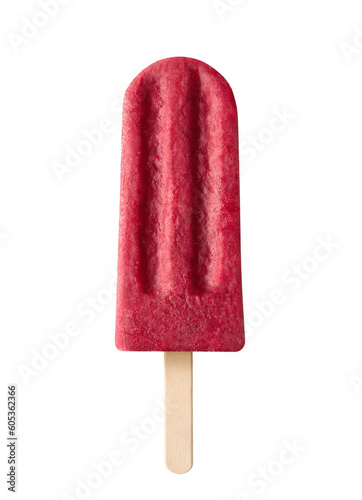 Bright red fruit and berry popsicle on white background
