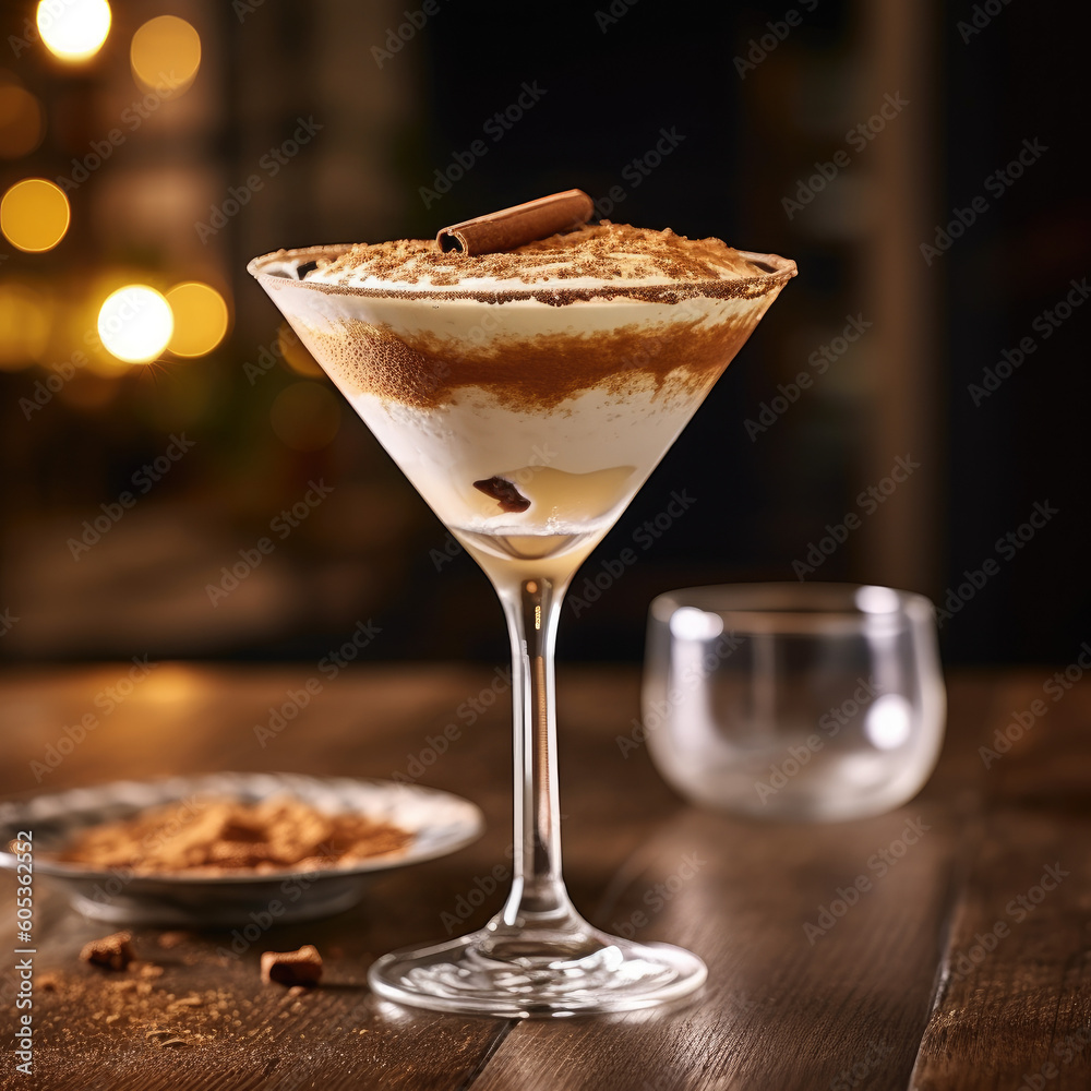 Tiramisu Martini A.I Generated dessert, chocolate, food, cream, glass, sweet, ice, coffee, fruit, drink, milk, cold, yogurt, cocktail, delicious, ice cream, breakfast, cup, white, whipped cream, 