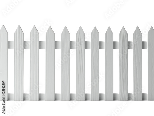 Wooden white fence. Isolated on a transparent background. KI.