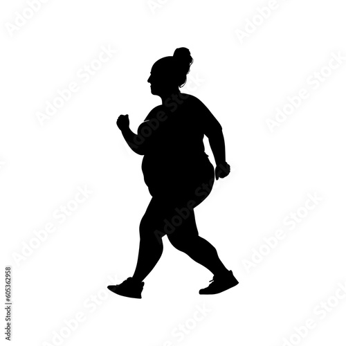 Vector illustration. Silhouette of a bbw girl going in for sports. Slimming. Healthy lifestyle.