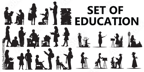 A set of silhouette education vector illustrations.