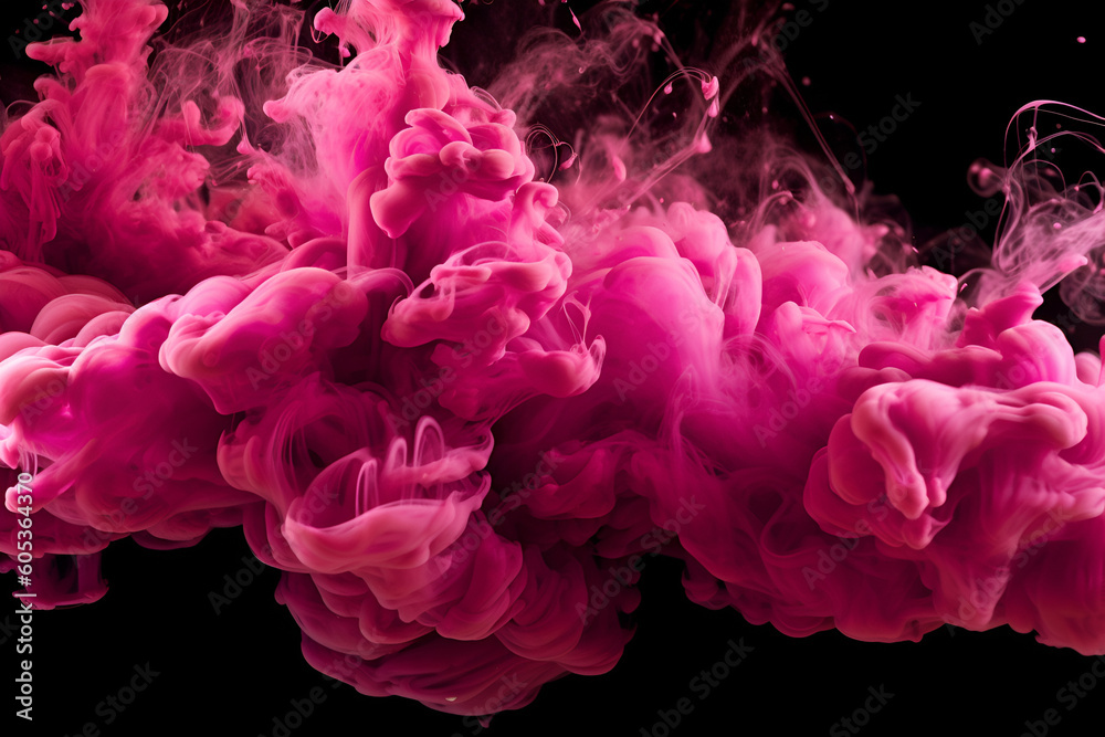 Abstract creative template. Acrylic ink in water with smoke. Raspberry pink swirling fog abstract background vibrant colours wallpaper mix.