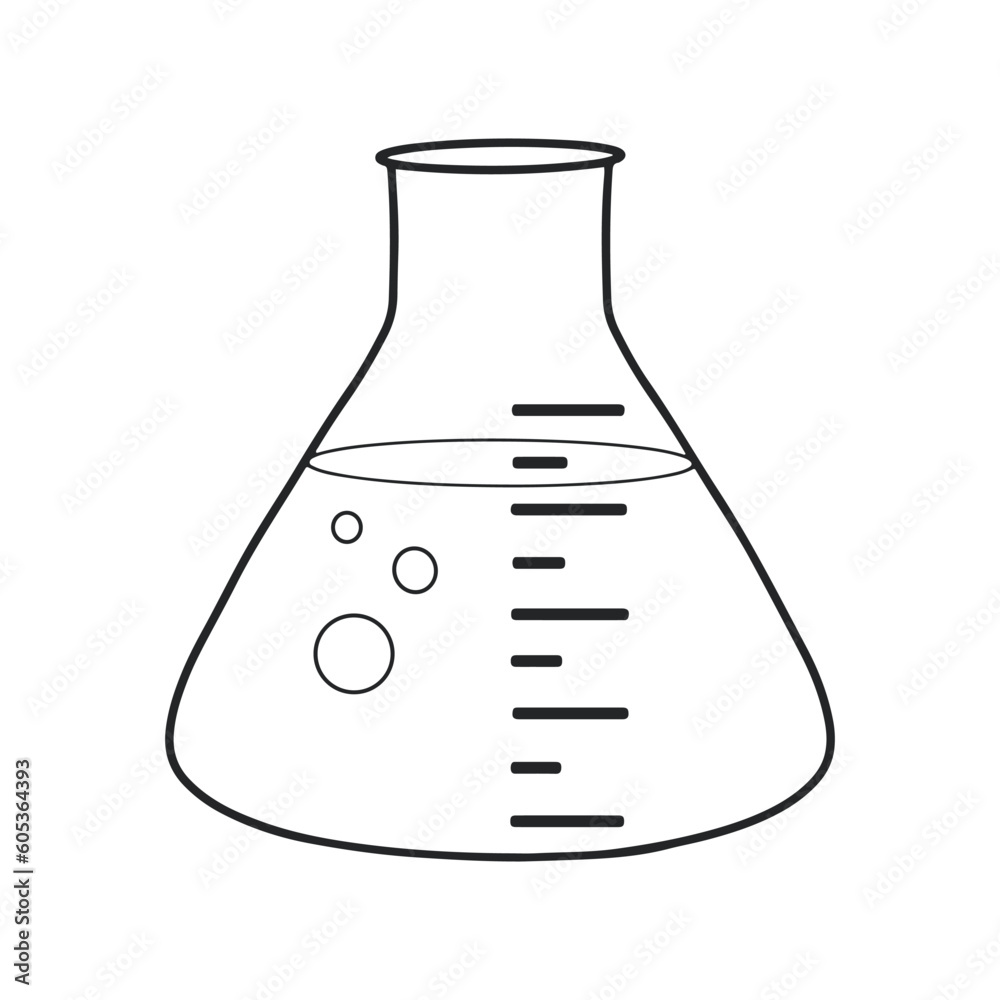 Laboratory flask icon. Glass flask for experiments. School lessons. Hand drawn vector illustration. Laboratory flask icon. Glass flask for experiments. School lessons. Hand drawn vector illustration.